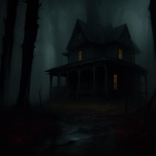Abandoned House in Dark Forest: Watercolor Art