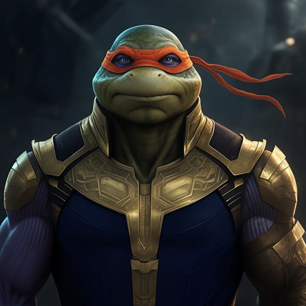 A turtle fused with Thanos from "The Avengers".