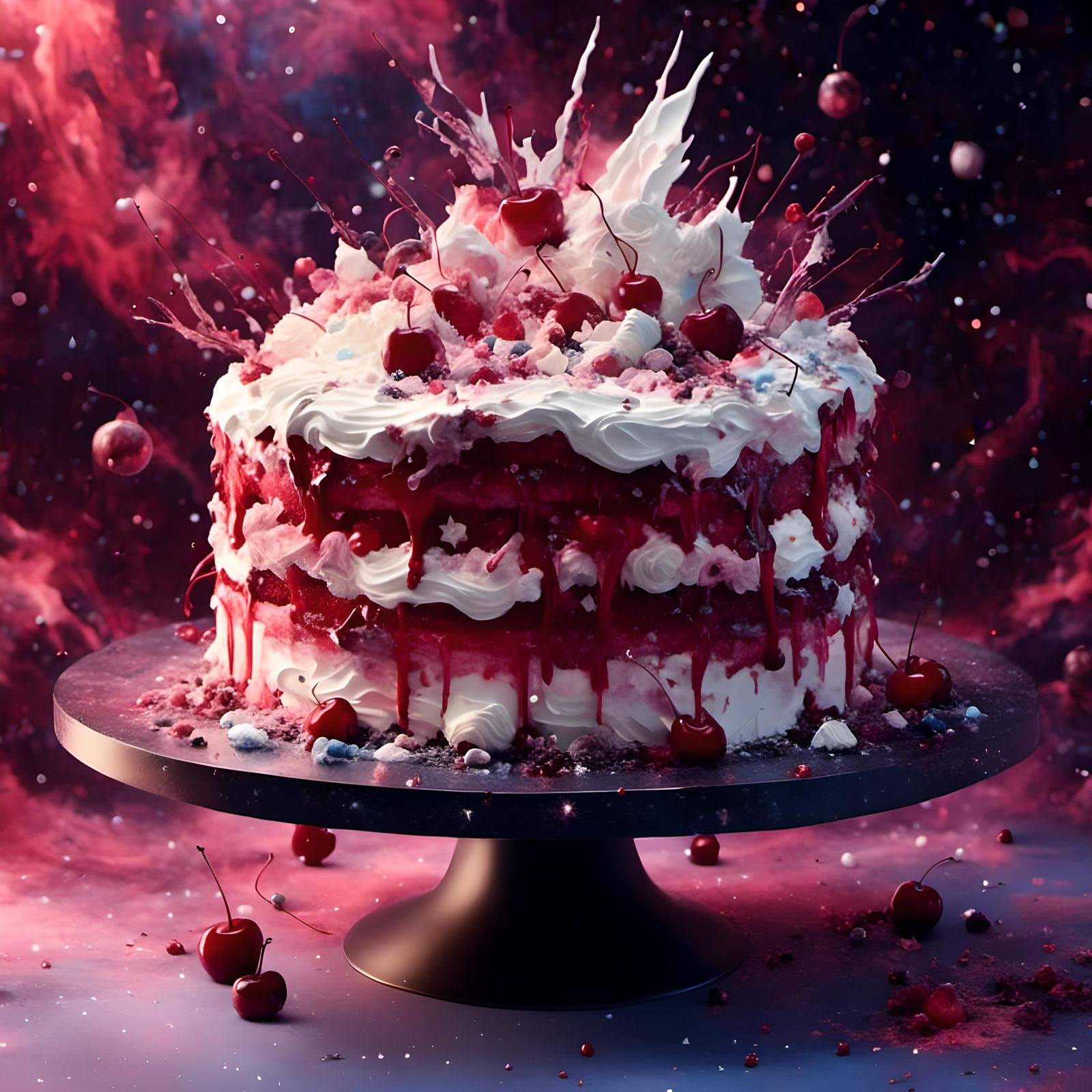 Cherry and Whipped Cream Cake Explosion