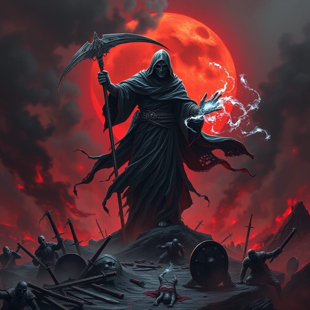 Grim Reaper Beckons Souls on Battlefield