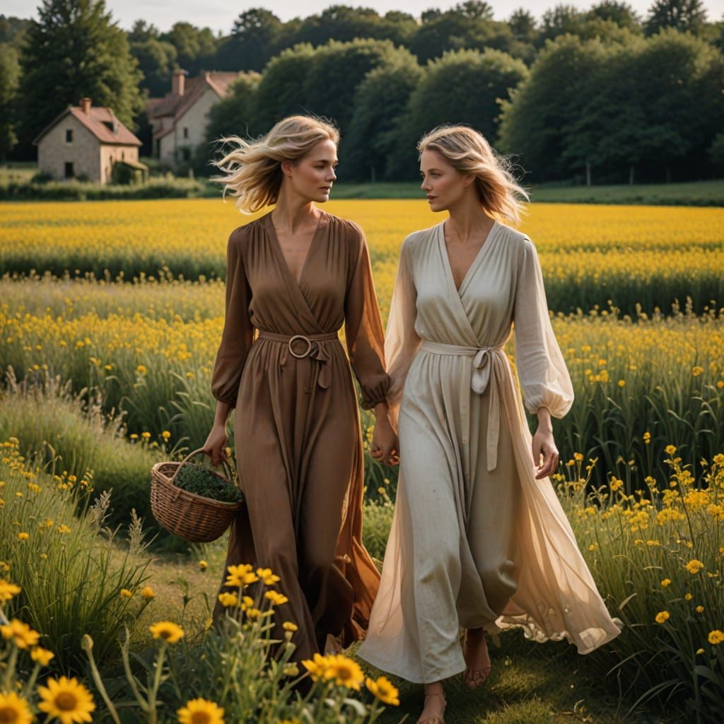 Golden Hour in Bucolic Village with Two Women