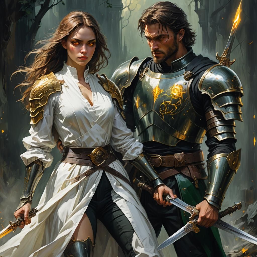 Fantasy Couple in Love: Vibrant Oil Painting