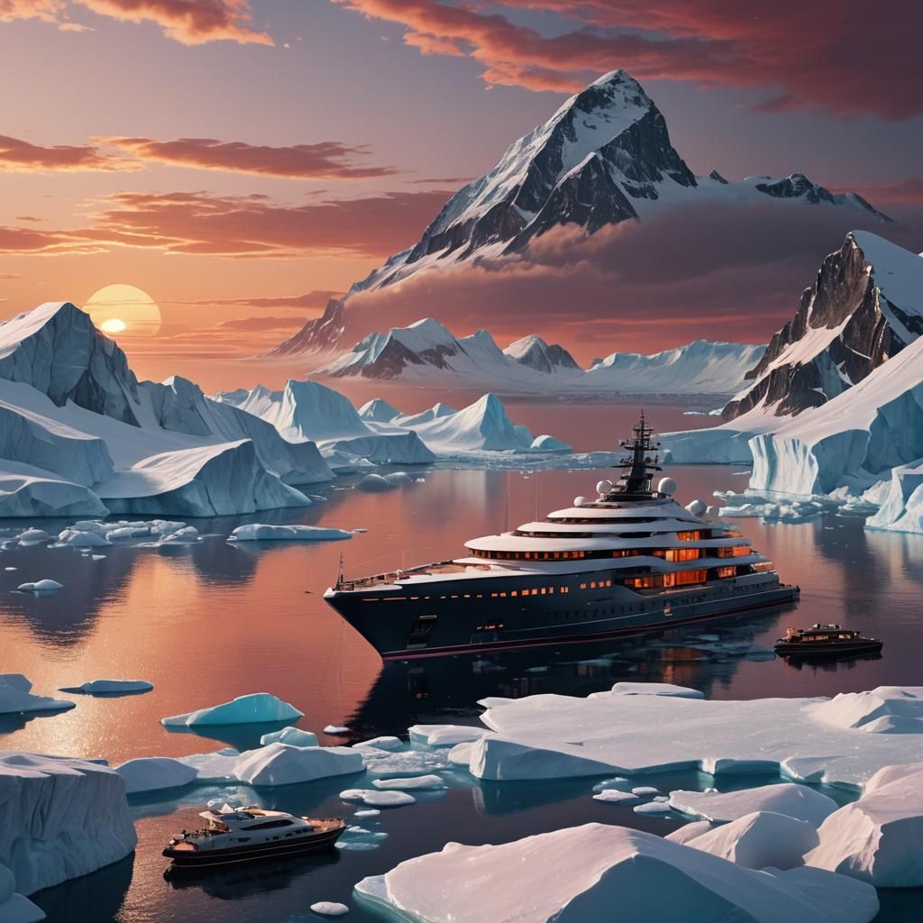 Arctic Superyacht with Airship, as Matte Painting