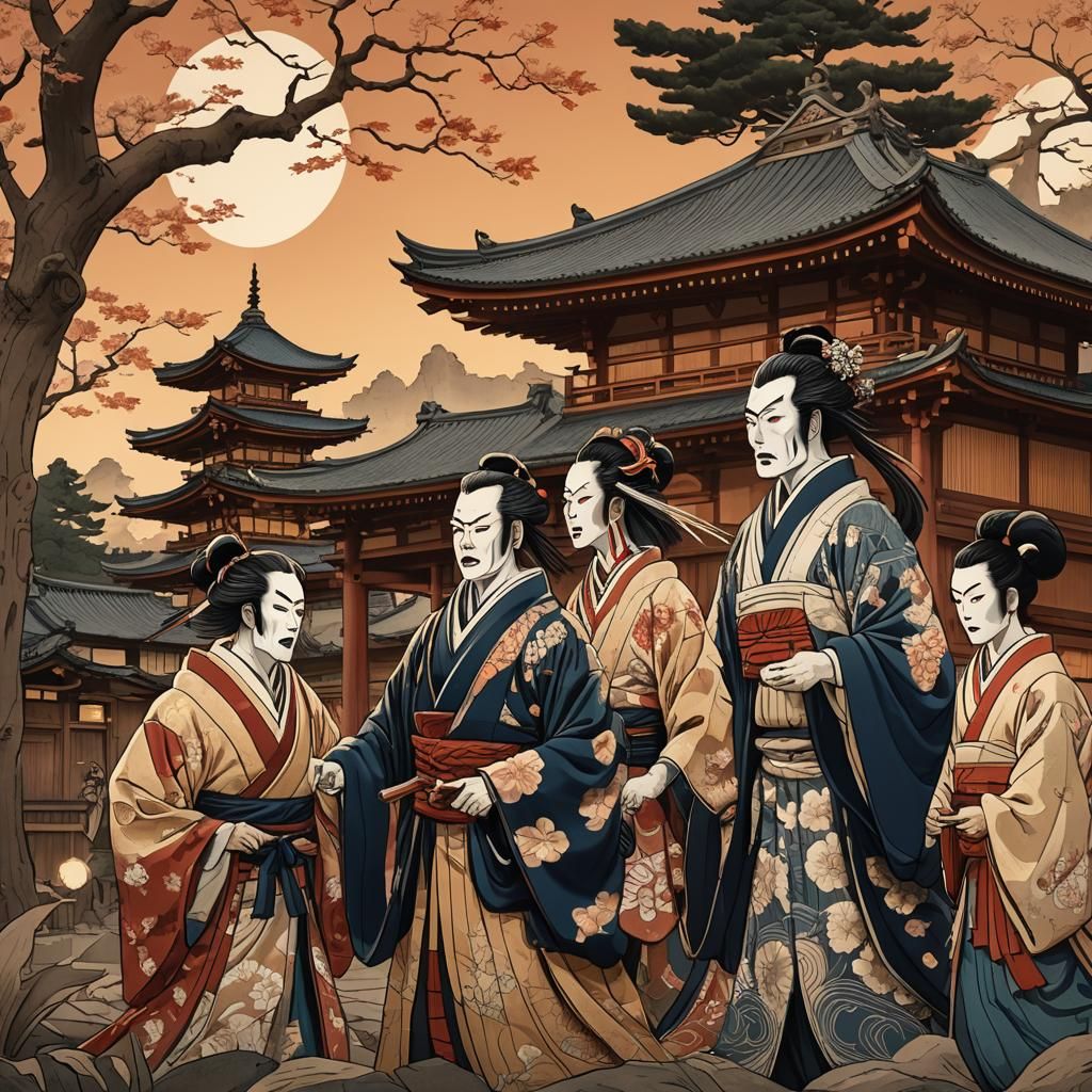 Kabuki Theater Performance in Ukiyo-e Style