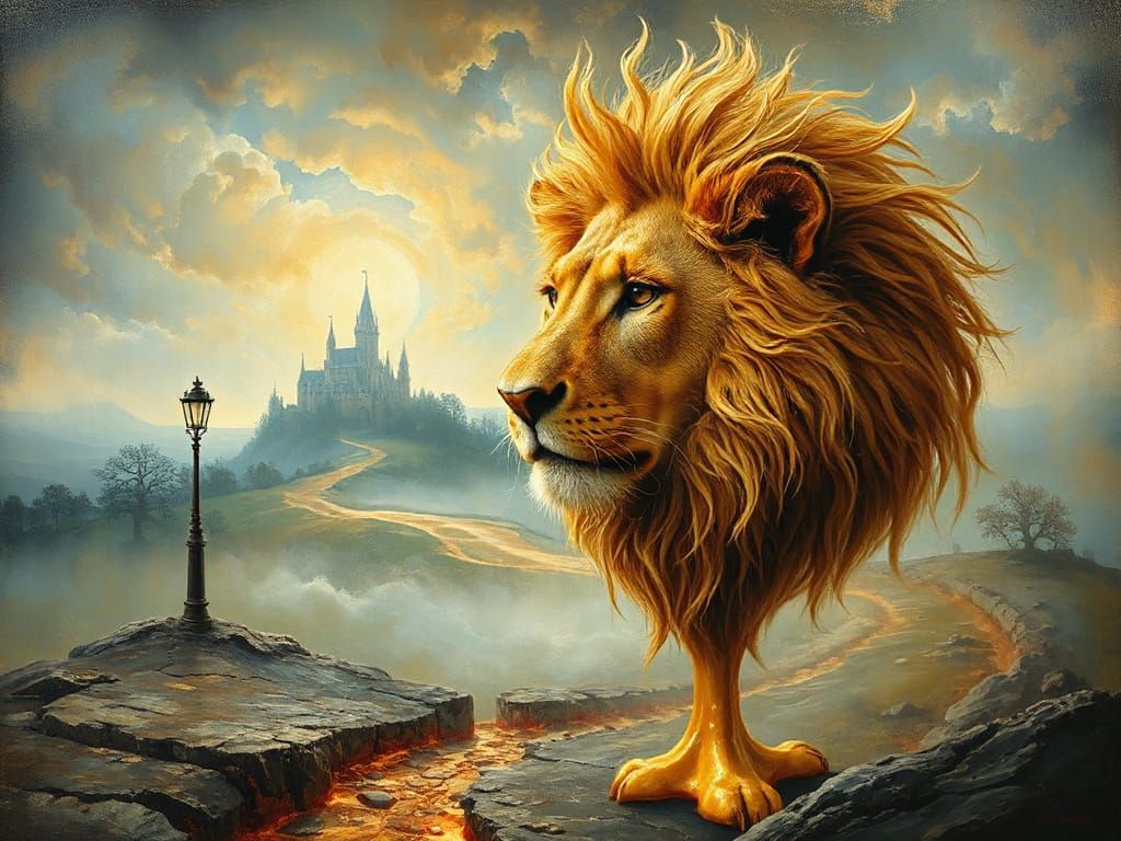 Surreal Narnian Landscape with Regal Lion's Head