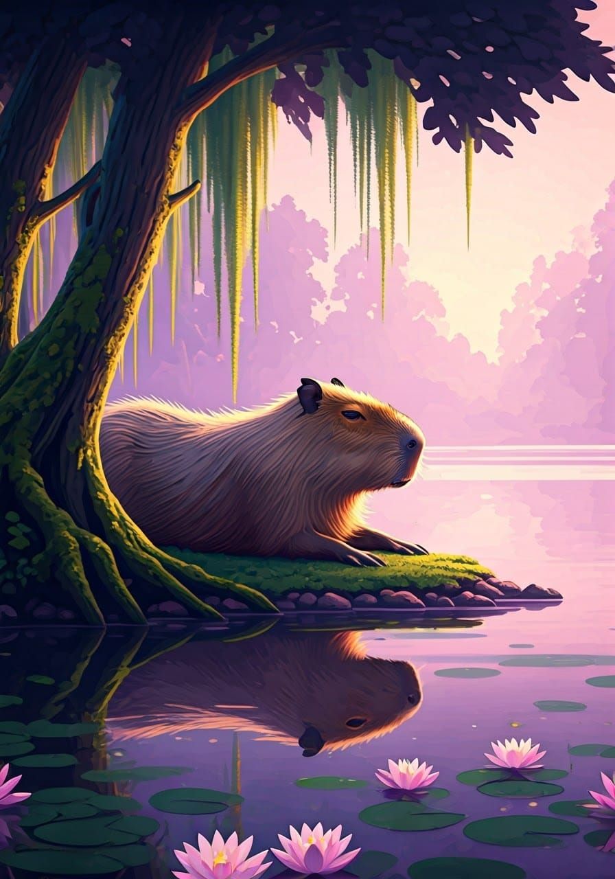 Capybara in Lavender Dreamscape: a Color Field Painting