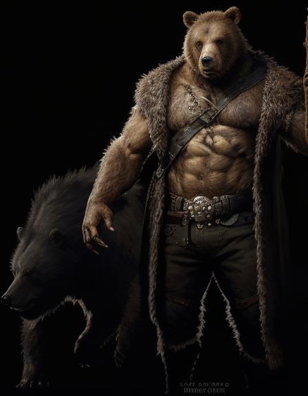 Mystical Bear-Man Portrait in Film Noir Style