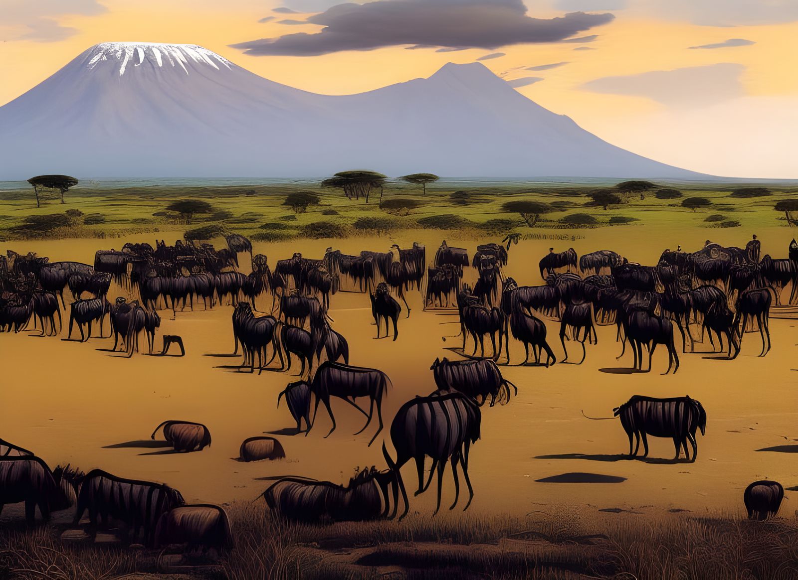 Wildebeest Migration near Kilimanjaro: Pierneef-Inspired Pai...