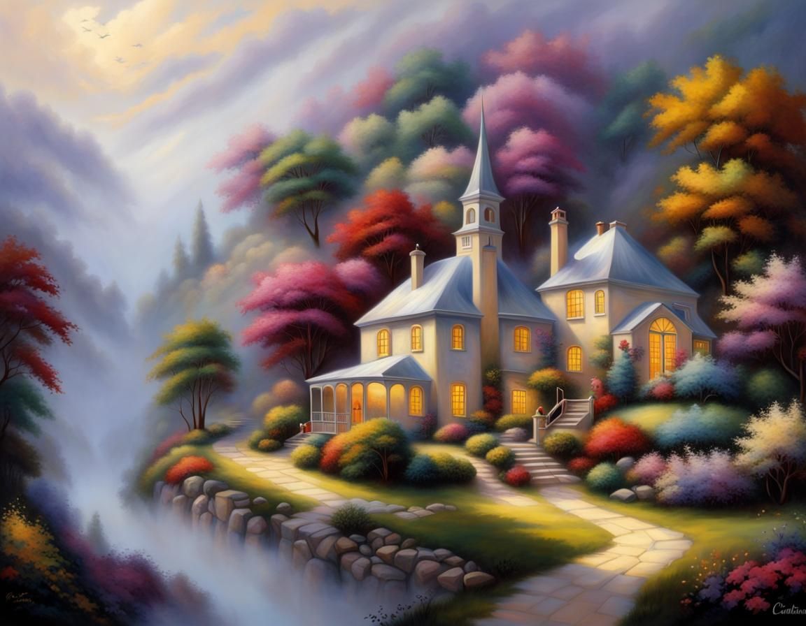 Utopian Village Surrounded by Nature: Ethereal Fantasy Art