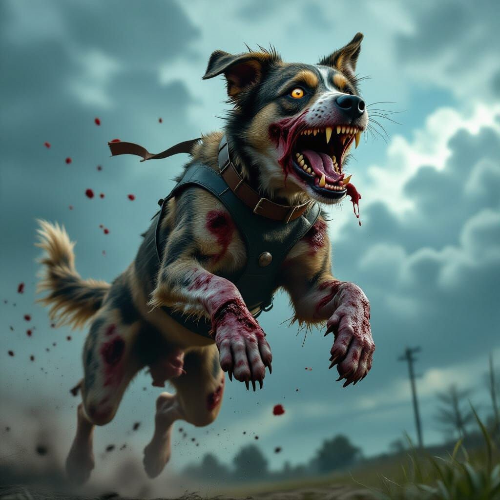 Zombie Dog Attack in Dark Fantasy Style