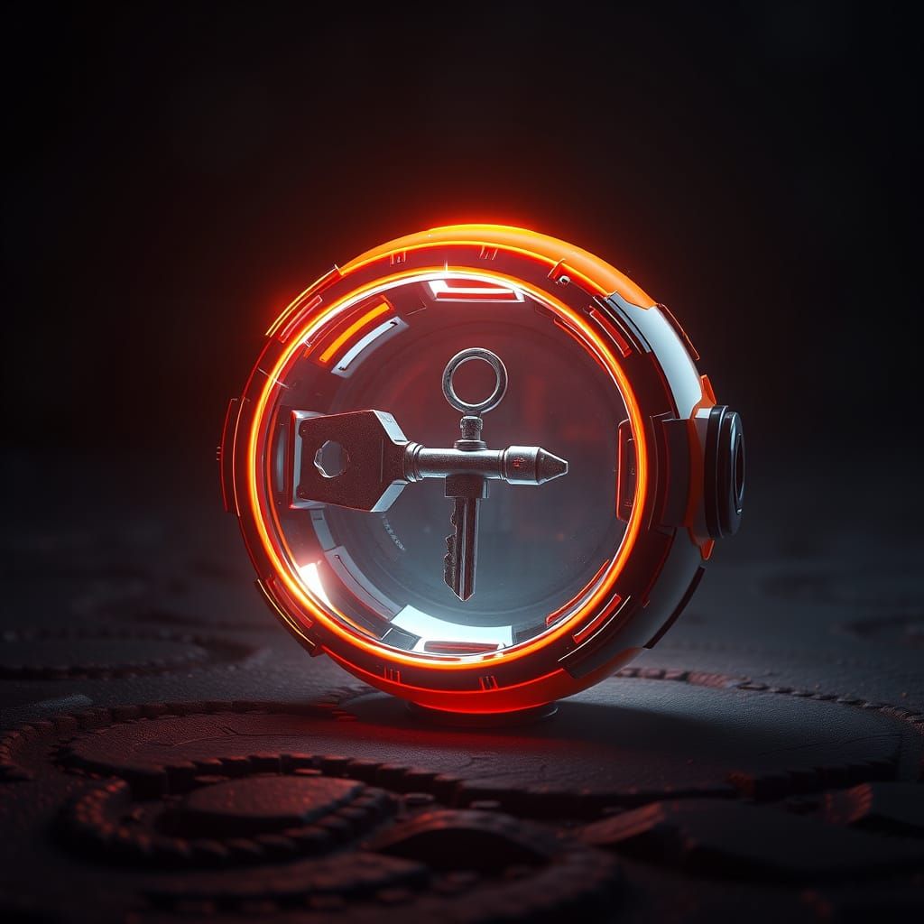 Fluorescent Sphere with Key in Sci-Fi Style