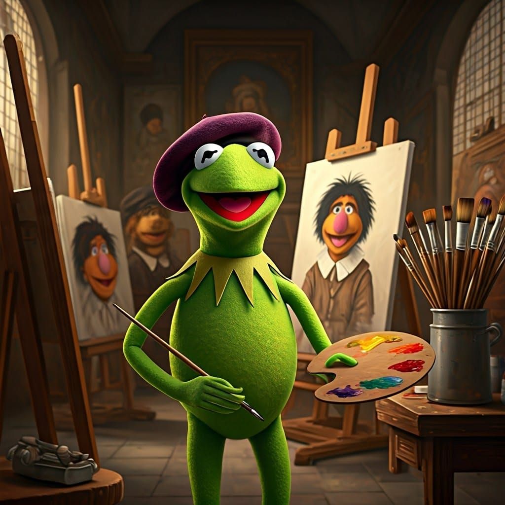 Renaissance-Style Muppet Artist Kermit in His Studio