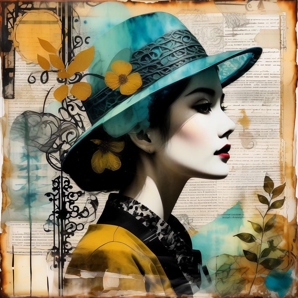 Mongolian Woman by River: Mixed Media Encaustic Painting