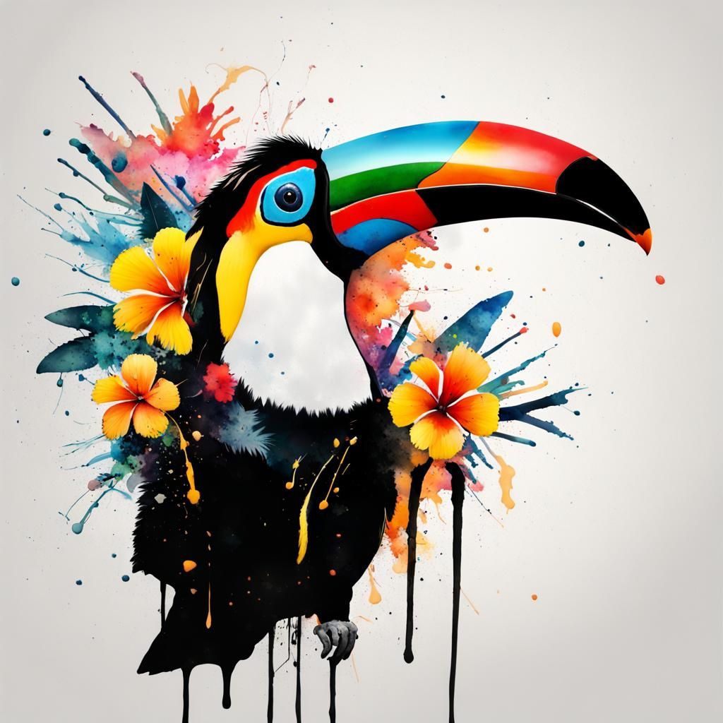 Toco Toucan in Ink Splash Rainforest