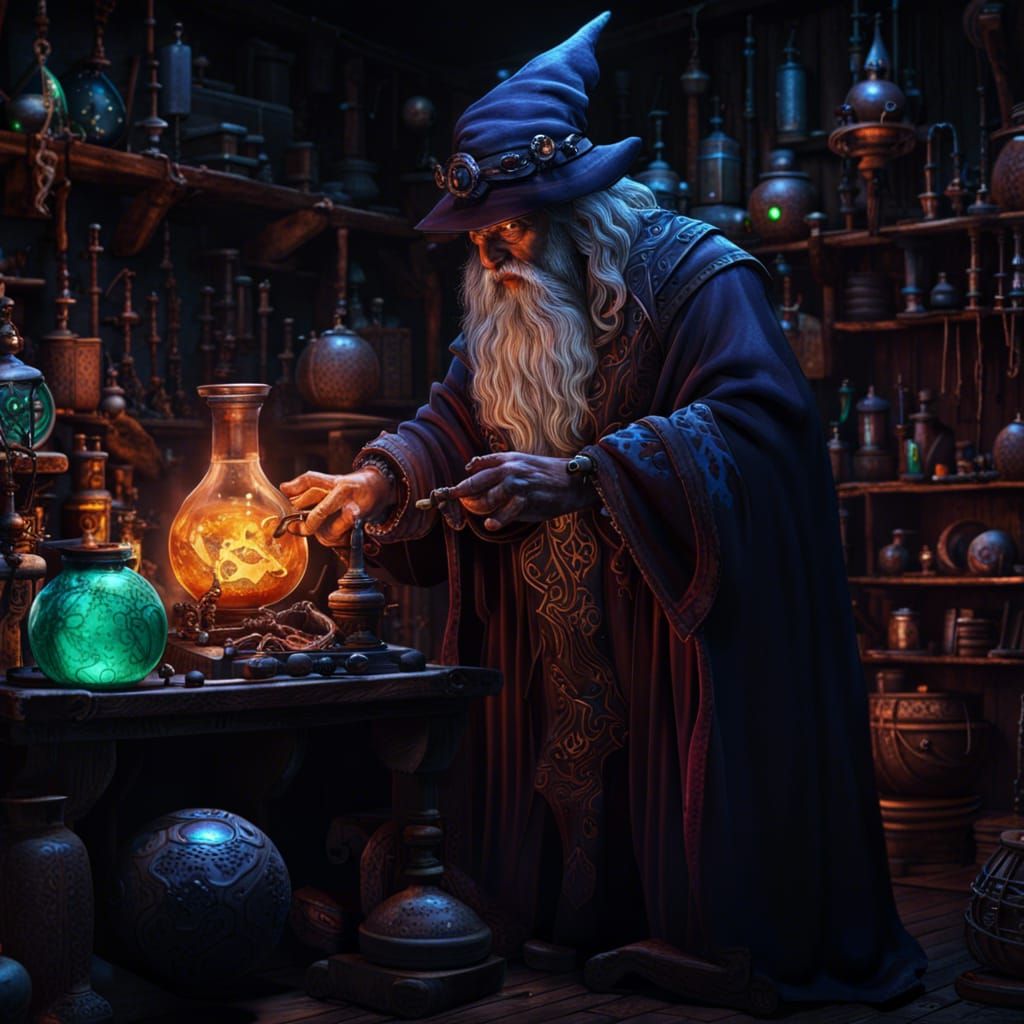 Dark Fantasy Wizard's Enchanted Workshop