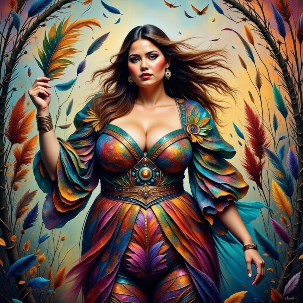 Dramatic Fashion Portrait with Kaleidoscope Patterns and Bar...