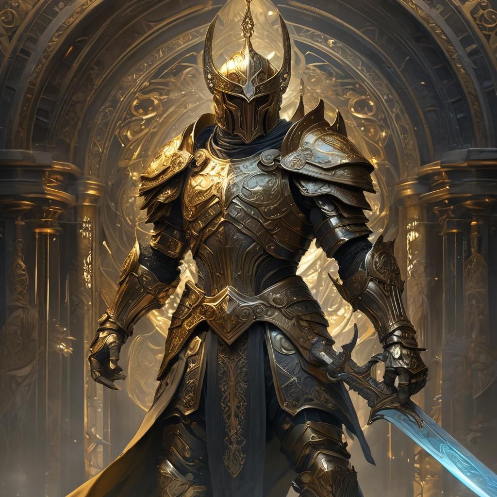 Golden Holy Warrior in Dark Fantasy Style
