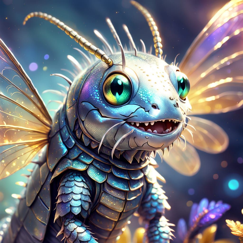 Smiling Silverfish Character in Dreamy Digital Painting