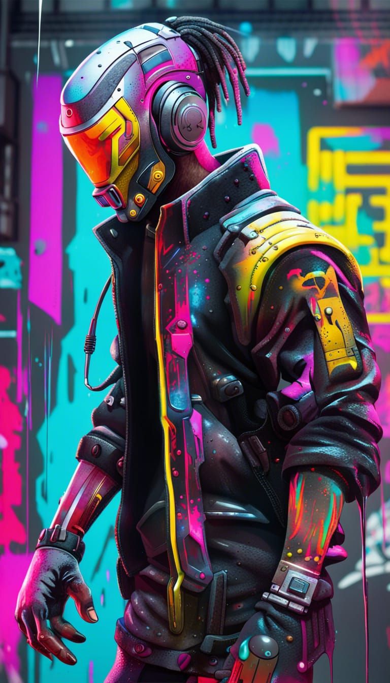 Cyberpunk Cyborg in Graffiti Street Art Style