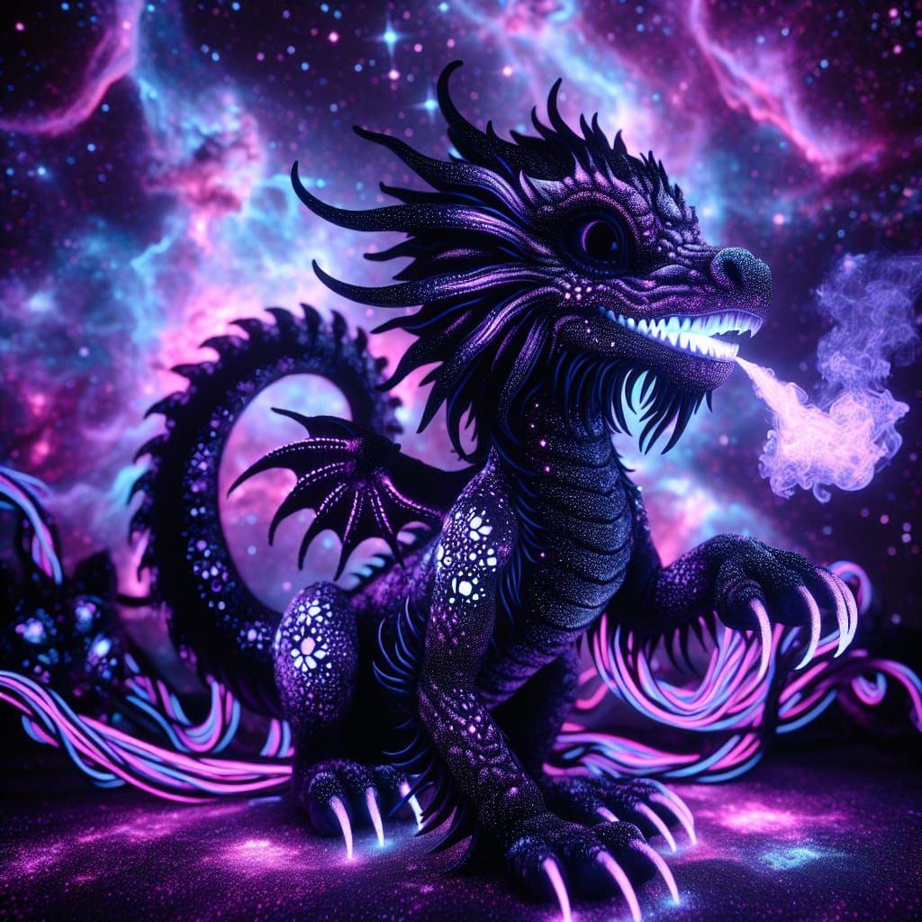Ethereal Purple Dragon in Surreal Cosmic Scene