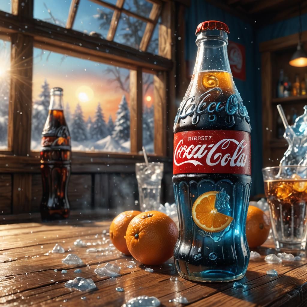 Icy Coca-Cola Bottle Close-Up: Fantasy Realism