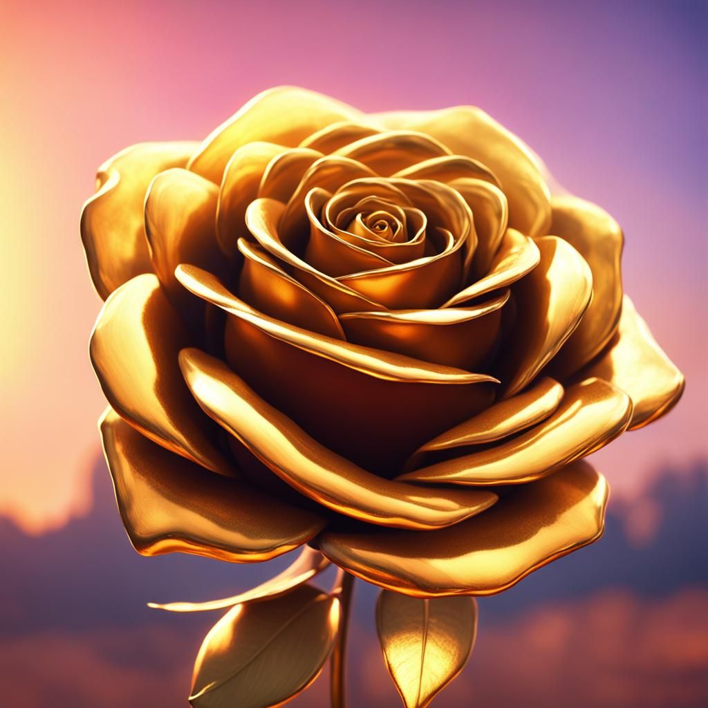 Golden Rose Sparkles at Sunset: Pixar-Style 3D Art