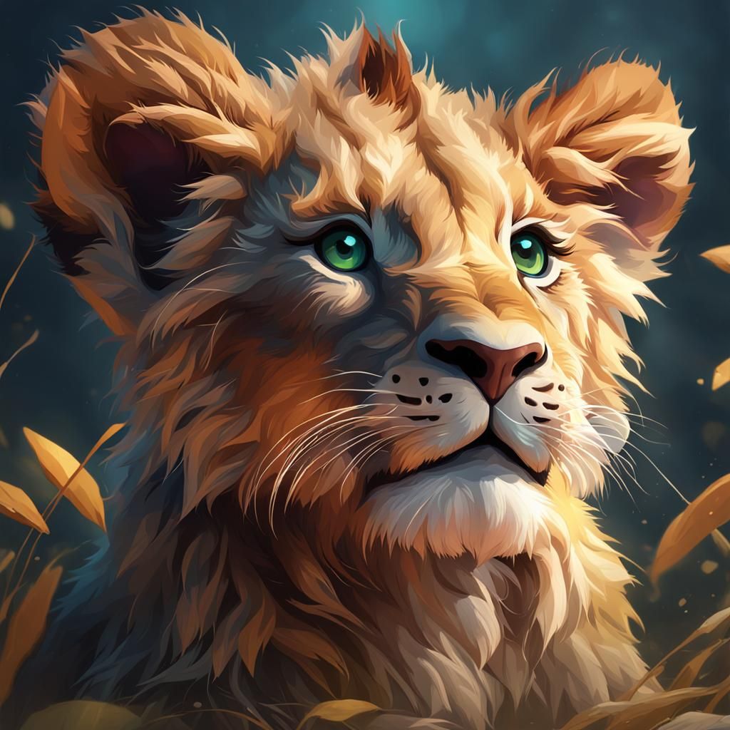 Hyperdetailed Portrait of a Cute Baby Lion