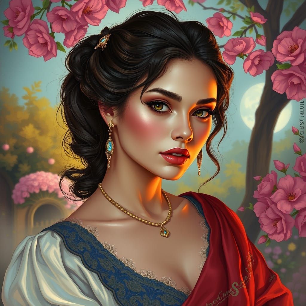 Elegant Woman Portrait in Art Nouveau Style