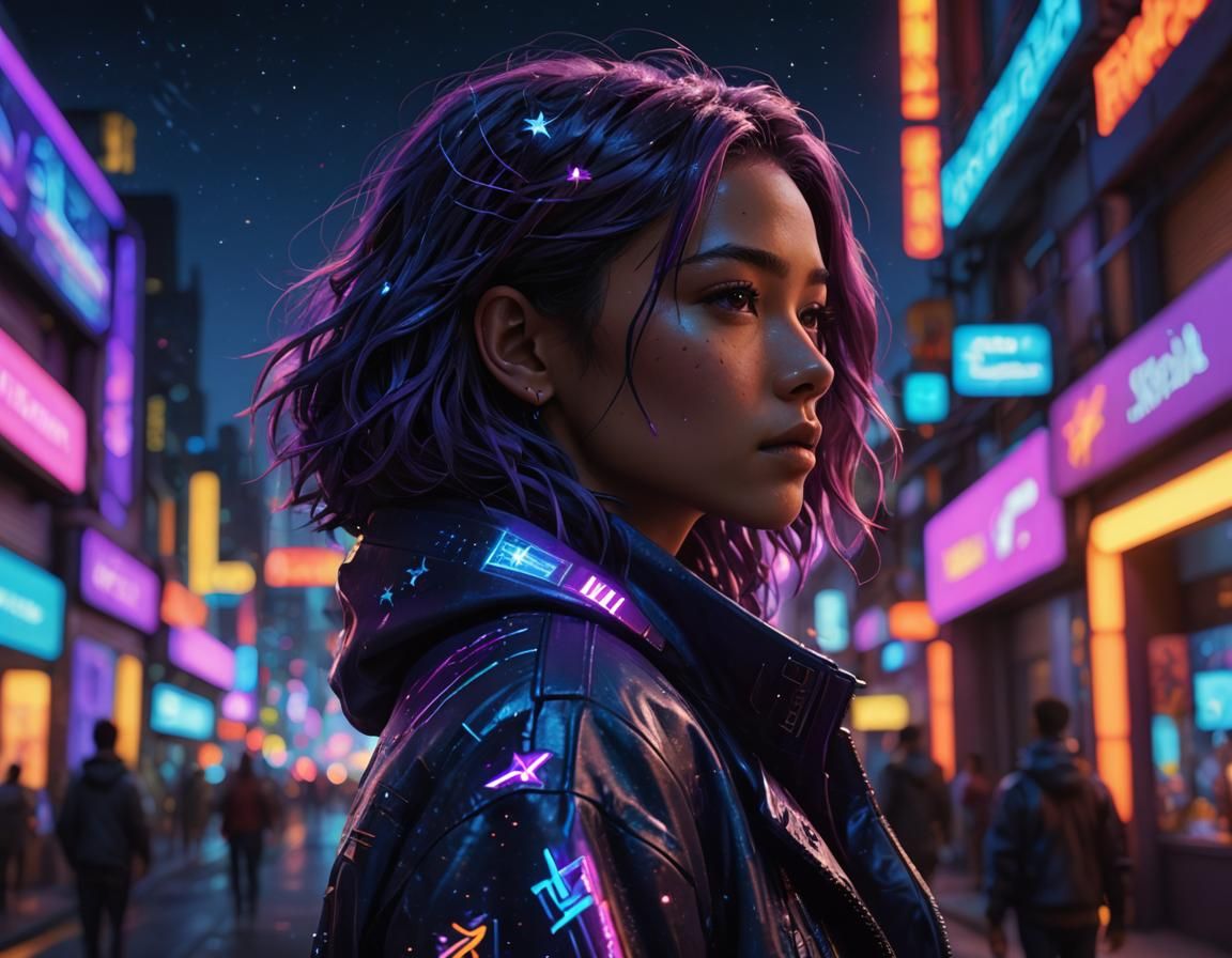 Sci-Fi Figure in a Neon Lit Cityscape