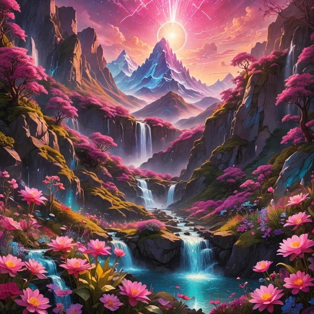 Pink Memorial in Mountain Valley: Visionary Astral Illustrat...