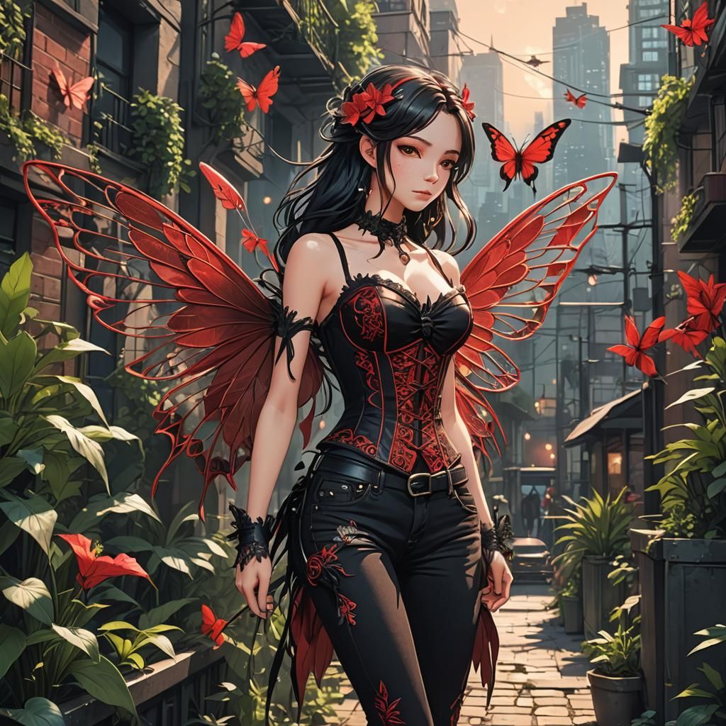 Urban Fairy in Embroidered Corset: Anime Style