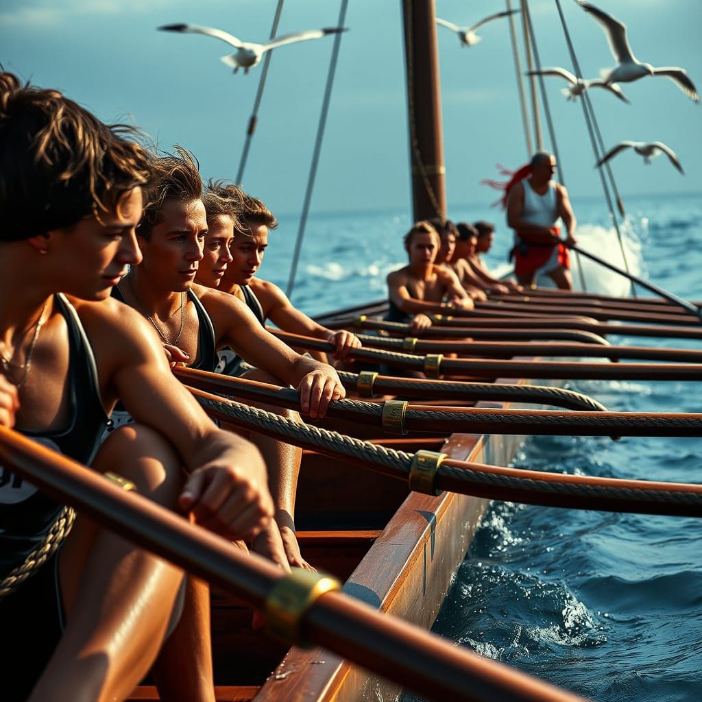 Ancient Greek Trireme Sailors Training in Ultrarrealism
