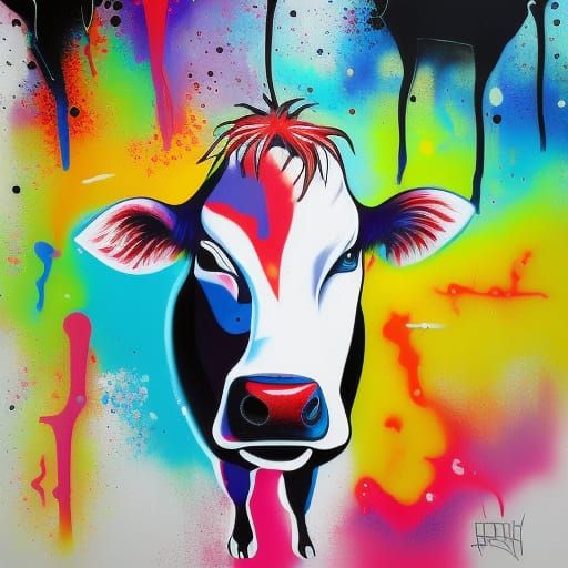 Colorful Graffiti Cow in Street Art Style