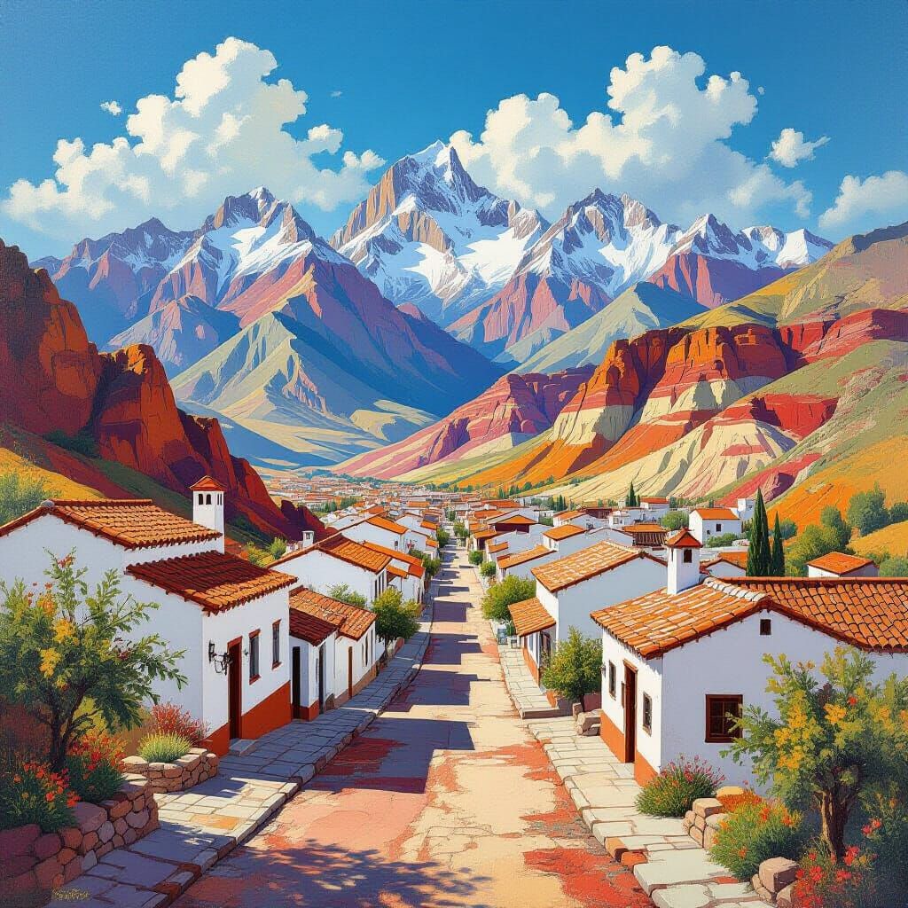 Andean Village in Surreal Romantic Landscape