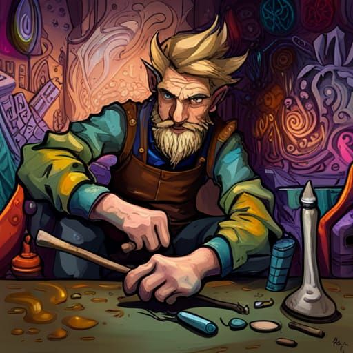 Elven Alchemist in Graffiti Street Art Style