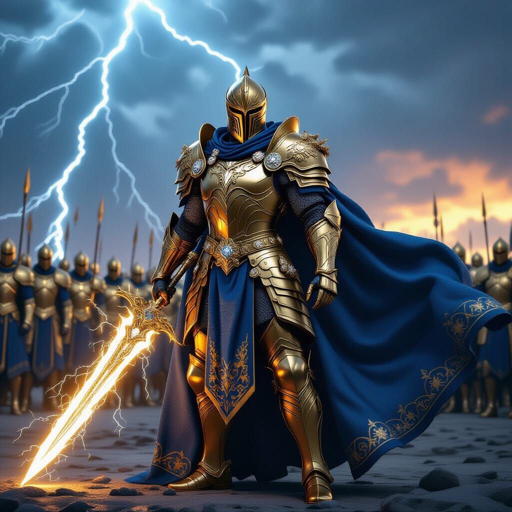 Golden Knight with Lightning Bolt and Diamond Sword
