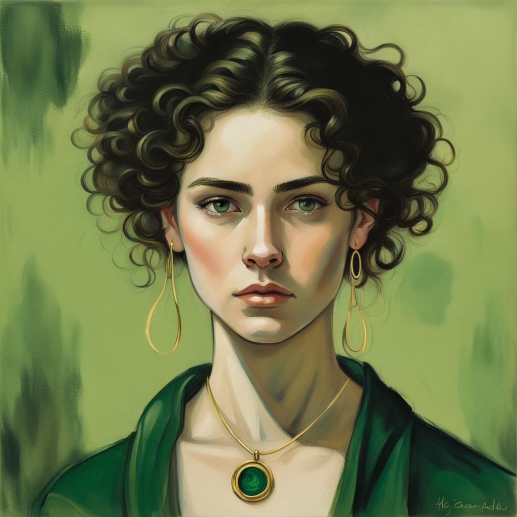 Serene Brunette Woman with Floral Tattoo in Watercolor