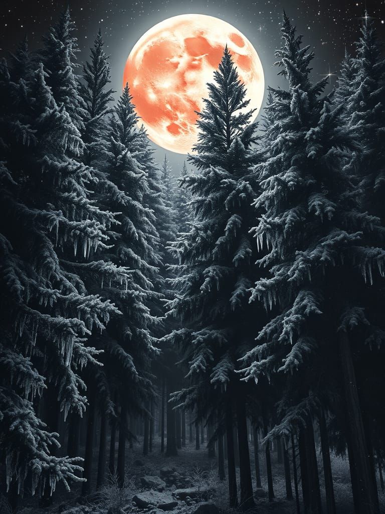 Ethereal Pine Grove Under Silver Moon