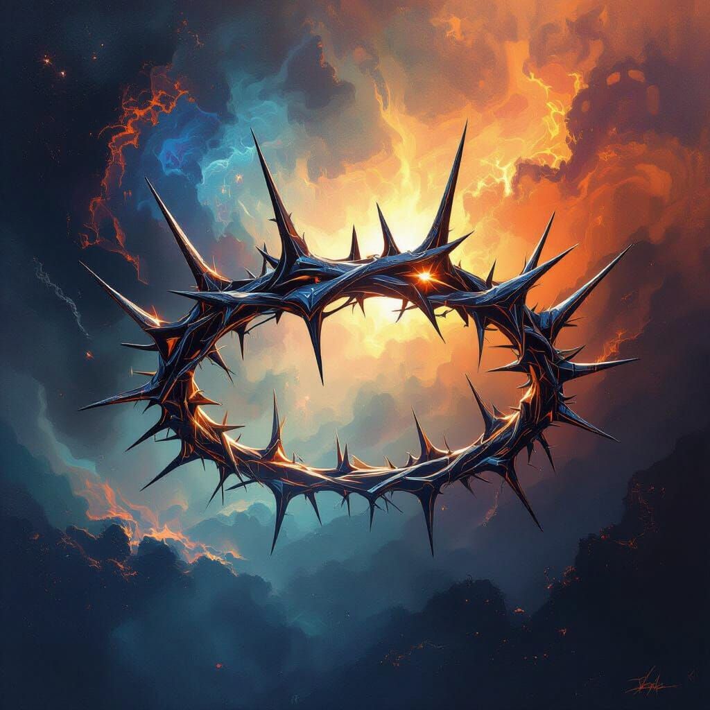 Metallic Thorn Crown in Vibrant, Swirling Colors