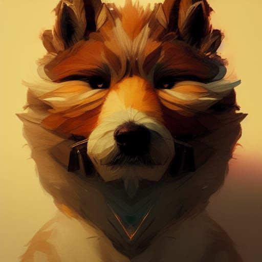 Fluffy Avatar Doge Portrait in Detailed Splash Art