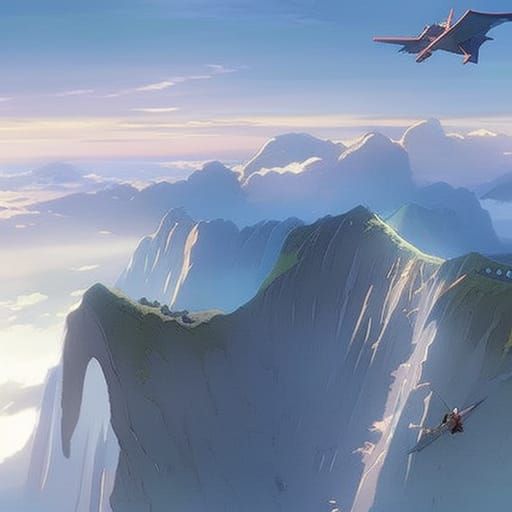Dog Wingsuit Flying, Studio Ghibli Anime Style