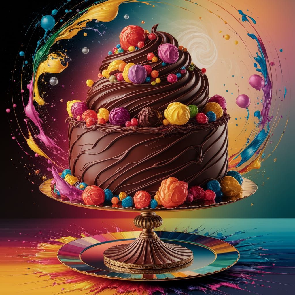 Decadent Melting Chocolate Dessert Oil Painting