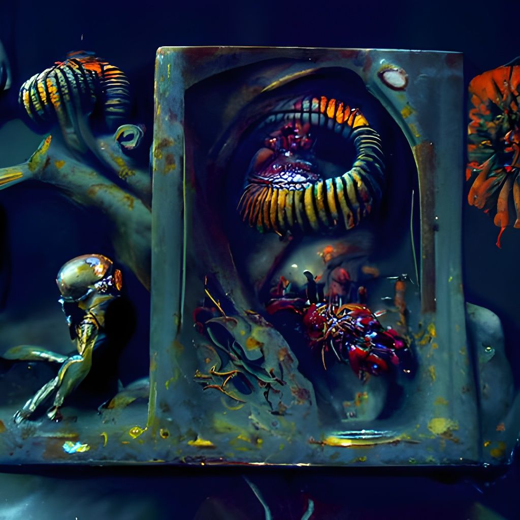 Biopunk Captive Heart Diorama as Oil Painting