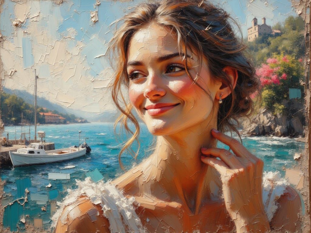 Woman's Heartwarming Smile in Textured Oil Painting