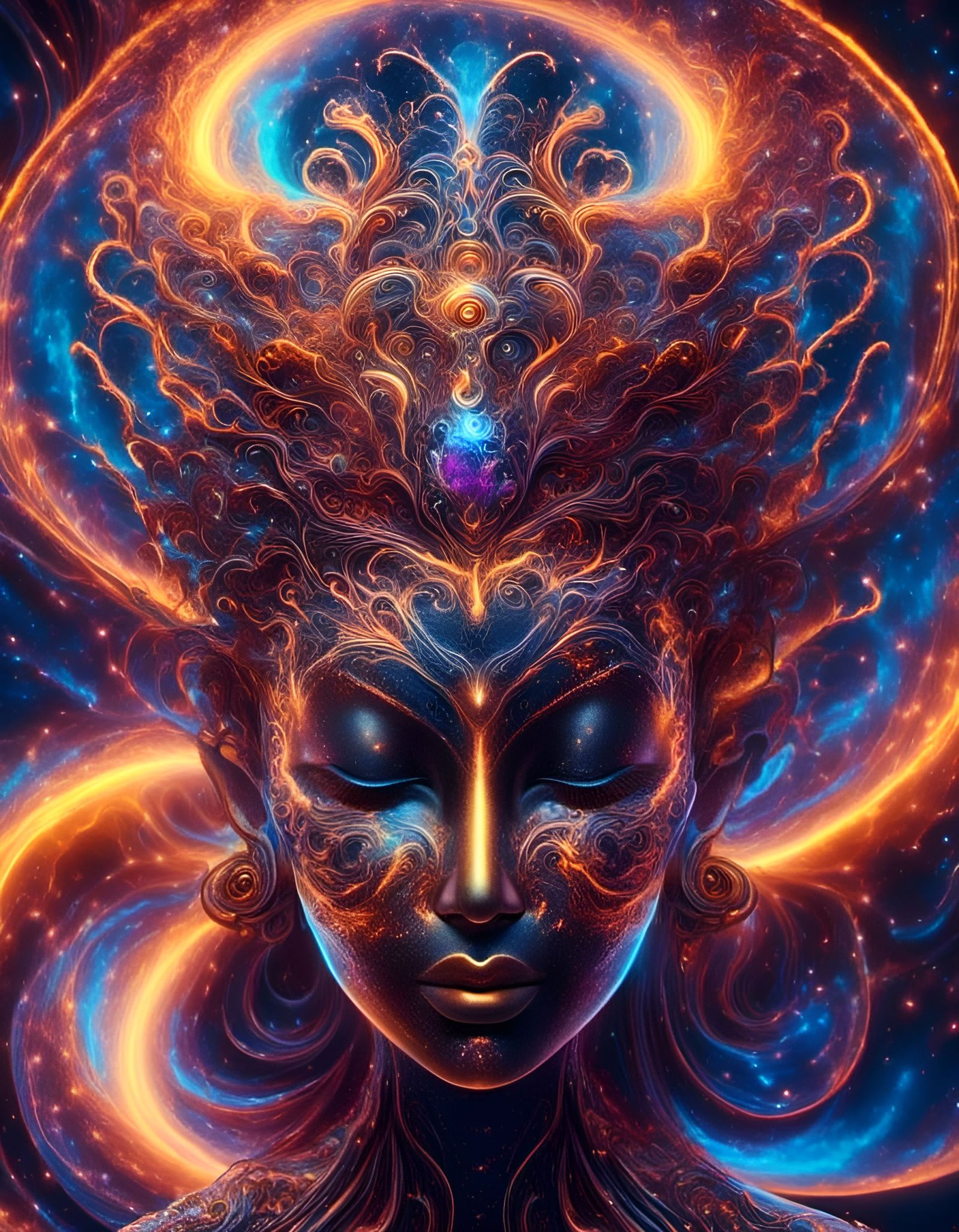 Visionary Female Buddha with Chakras in Aetherpunk Style