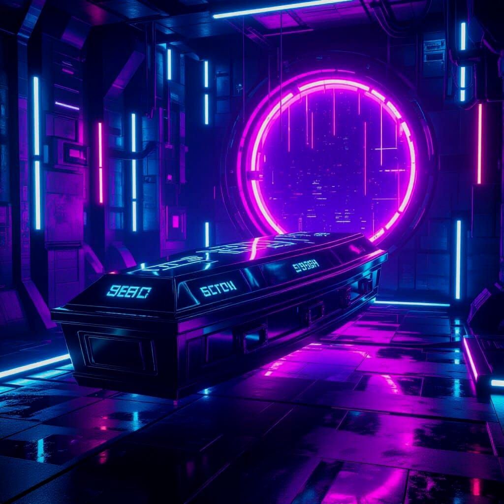 Cyberpunk Coffin in Cyberspace with Portal