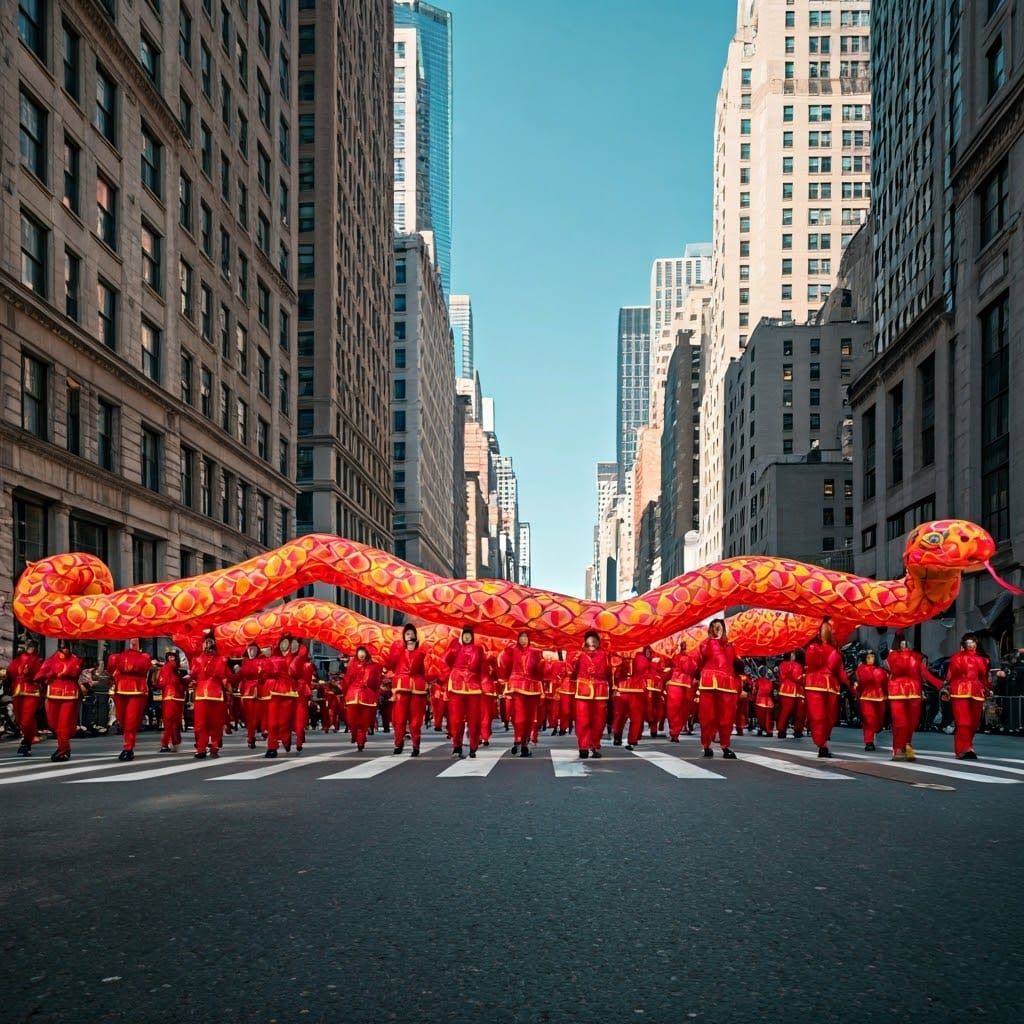Snake New Year Parade in Vibrant NYC Streets