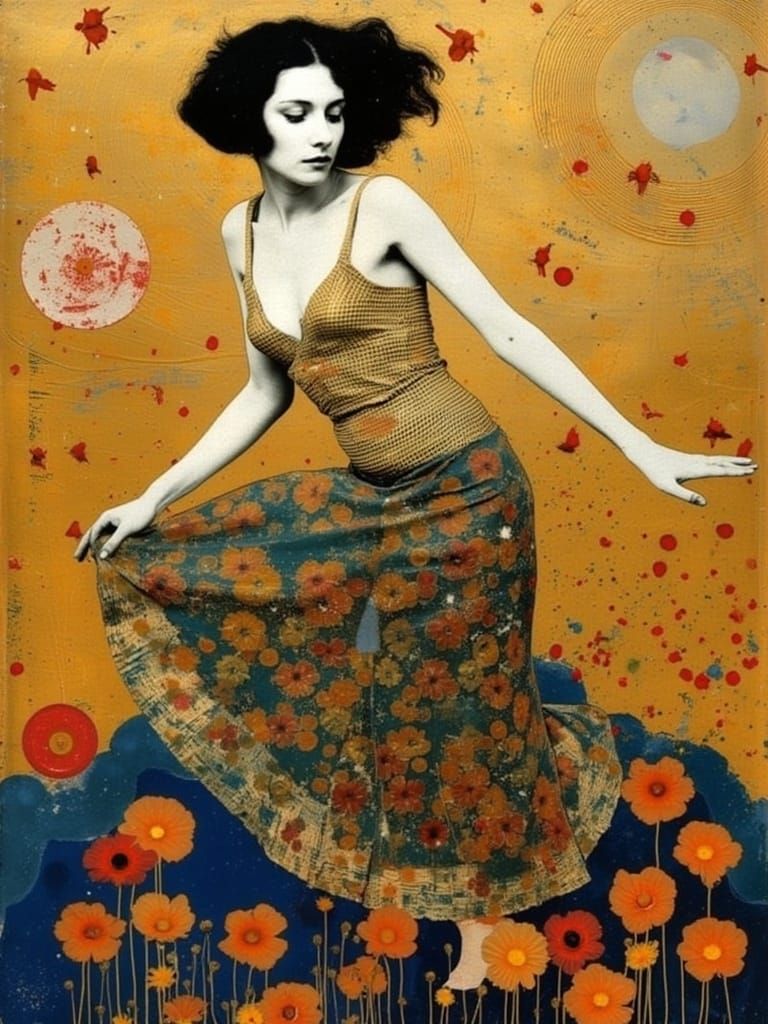 Golden Goddess in Ecstatic Dance, A Kaleidoscope of Color an...