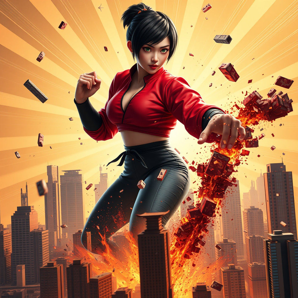 Giant Woman Destroys City: 3D Digital Art