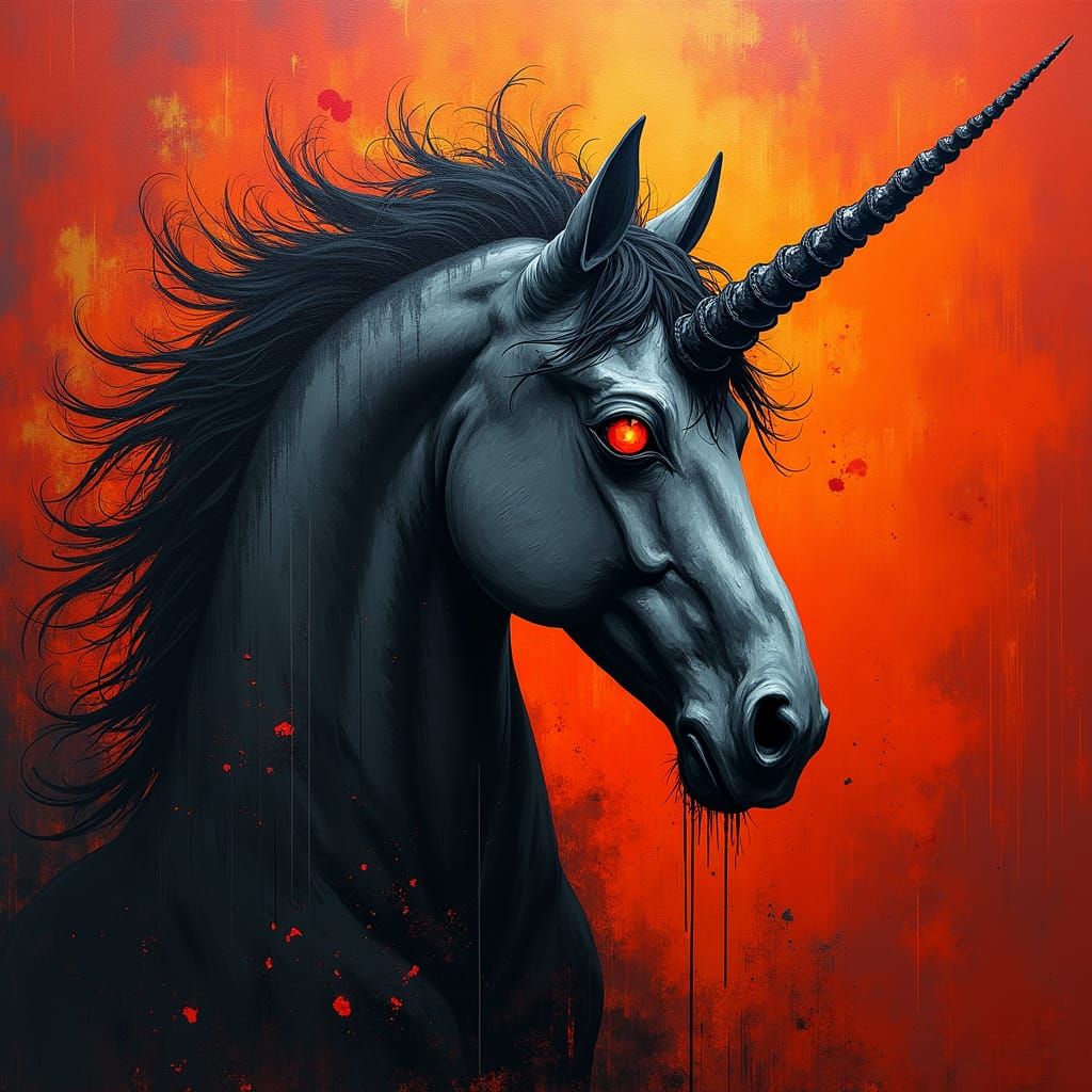Fiery Gothic Unicorn in Dark Fantasy Art Style